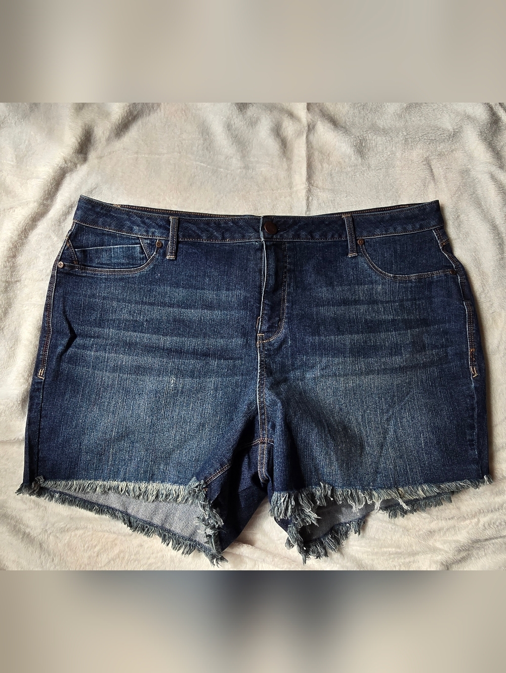 Az Dark Blue Denim Frayed Hem Women's Shorts Plus Size 24w